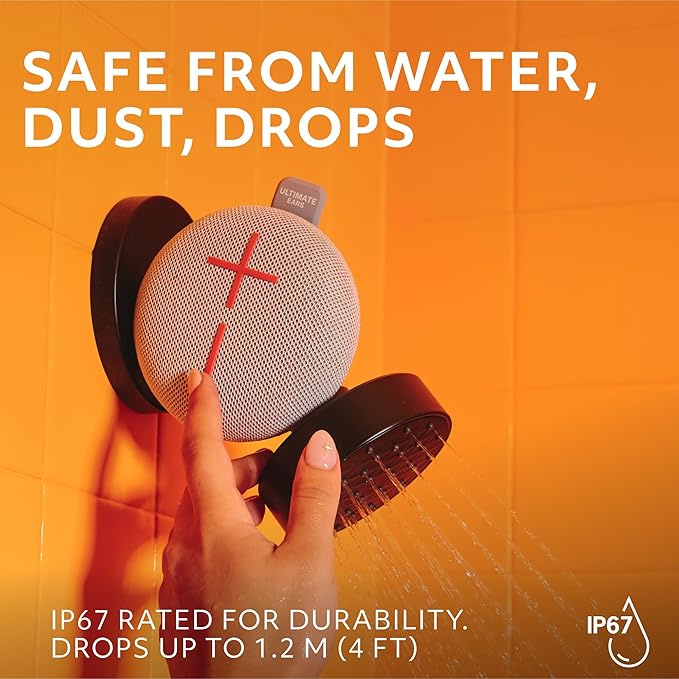 Ultimate Ears MINIROLL Ultra-Portable Waterproof Bluetooth Speaker, Big Bass, IP67 Dustproof, 131 ft Range - Gentle Grey