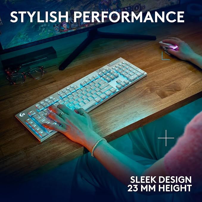 Logitech G915 X Lightspeed Wireless Mechanical Gaming Keyboard, Double-Shot PBT Keycaps, Fully Programmable Keys, RGB Backlit Mac/PC Gaming Keyboards, Aluminum Finish, GL Tactile Switches, White