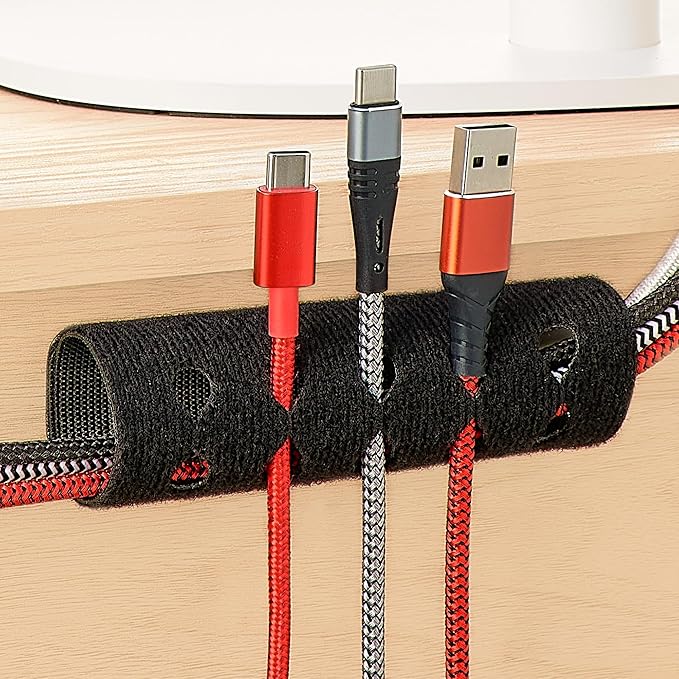 VELCRO Brand Cord Organizer for Desk Cable Management, Nightstand Organization, Unique Dual Function Cable Sleeve Cord Keepers Combo, Holds Wires for Easy Access, Route to Hide, Medium 2pk Black