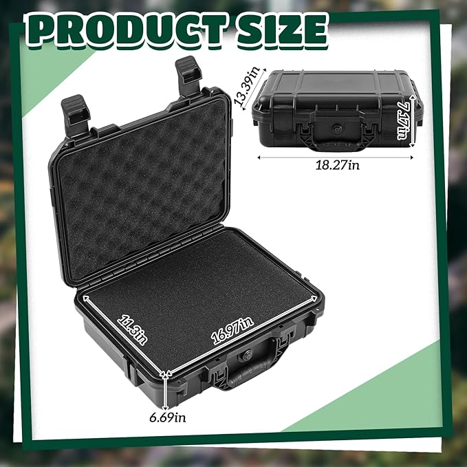 18.3 x 13.4 x 7.2 Inch Waterproof Hard Case with DIY Customizable Foam Insert Portable Protective Case with Knife for Camera Drones Equipments Tools Test Instruments (Black)