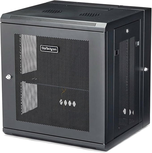 StarTech.com 4-Post 12U Wall Mount Network Cabinet with 1U Shelf, 19in Wall-Mounted Server Rack Kit, Up to 16in Mounting Depth, Ships Fully Assembled