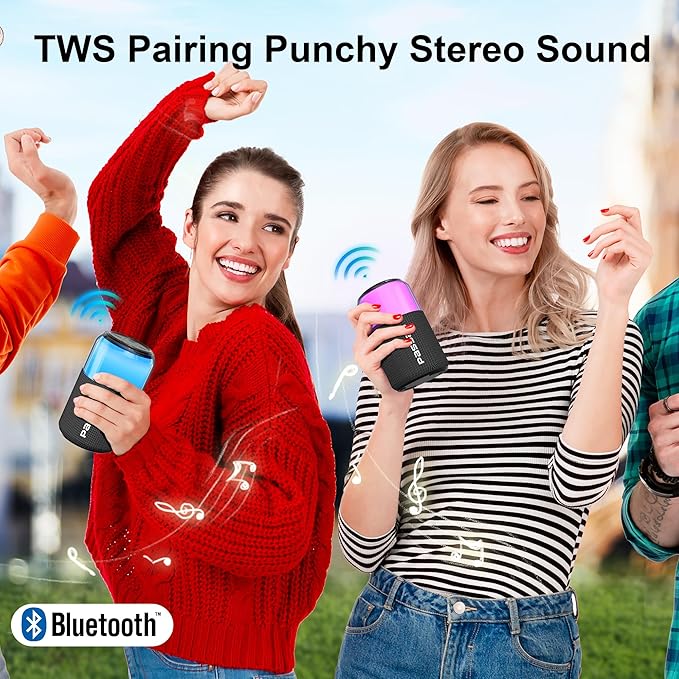 Passau Bluetooth Speaker Wireless, Powerful Portable Speaker with Lights and Wristband, 24H Playtime, BT 5.4, TWS Paring, for Home/Outdoor/Party/Beach (Black 2 Pack)