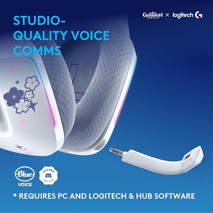 Logitech G733 Lightspeed RGB Wireless Gaming Headset with Suspension Headband, Kamisato Ayaka Special Edition, LIGHTSYNC RGB, Blue Voce mic Technology and PRO-G Audio Drivers
