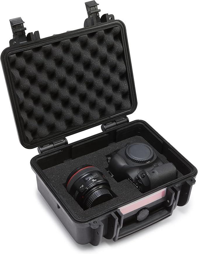 Amazon Basics Hard Camera Case, Small, Black, Solid, 12"L x 11"W x 6"H