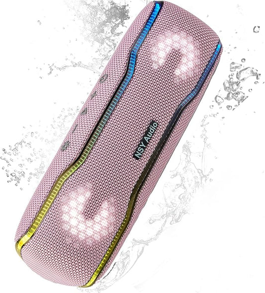 Pink Bluetooth Speaker, IPX7 Waterproof Outdoor Wireless Speaker, 24H Playtime, LED Lights, TWS Pairing, Ideal for Pool, Beach, Birthday Gifts for Teen Girls, Pink