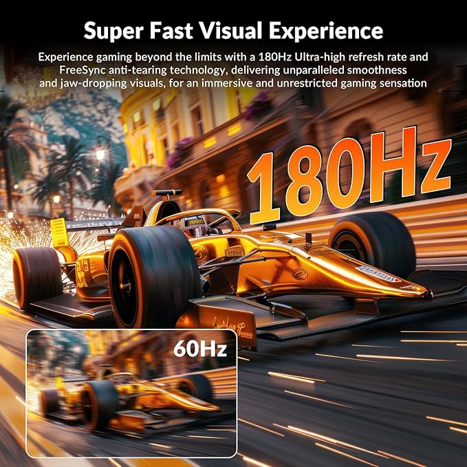 ZZA 27 Inch Curved Monitor,VA Gaming Monitor,180Hz Refresh Rate, 1ms Response, 100% sRGB, 1080p Resolution,FreeSync,VESA Mountable