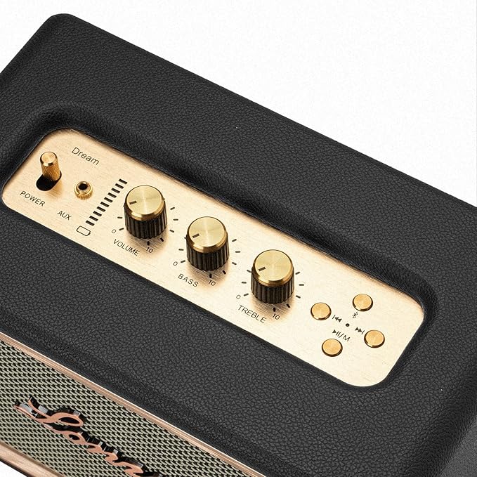 Retro Wooden Portable Wireless 10000mAh Battery Loud Bass Subwoofer TWS Bluetooth Speaker with AUX Input, SD Card Slot, USB Port for Outdoor Party (Black)