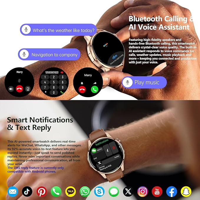 Smart Watch for Men Built-in GPS with Map, 1.46" AI Smartwatch with Health Monitor for Android Phones/iPhone, 100+ Sport Modes Fitness Tracker with Compass/Altitude/Barometer, Text Reply(2 Bands)