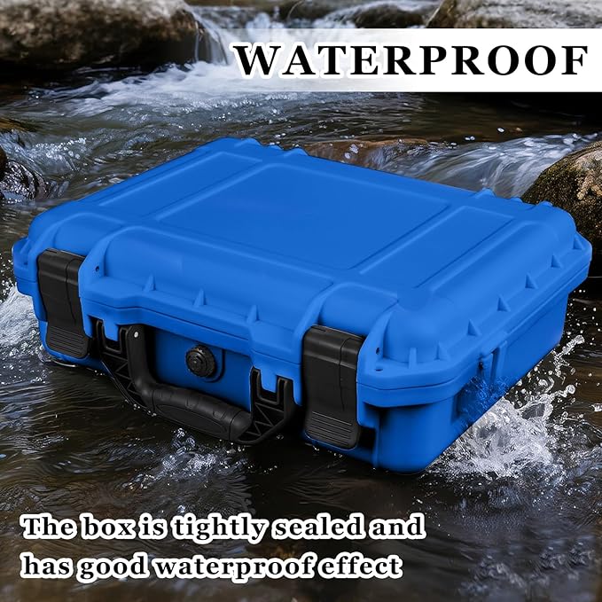14.3 x 11.4 x 4.5 Inch Waterproof Hard Case with DIY Customizable Foam Insert Portable Protective Case with Knife for Camera Drones Equipments Tools Test Instruments (Blue)