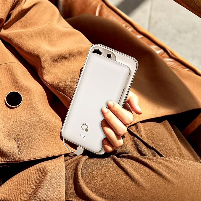 Q 10000mAh Power Bank, Slim Portable Charger,4 Output External Battery Pack with Built-in AC Wall Plug Micro USB C 3 Cables Compatible with iPhone Samsung Android Phone Tablet and More