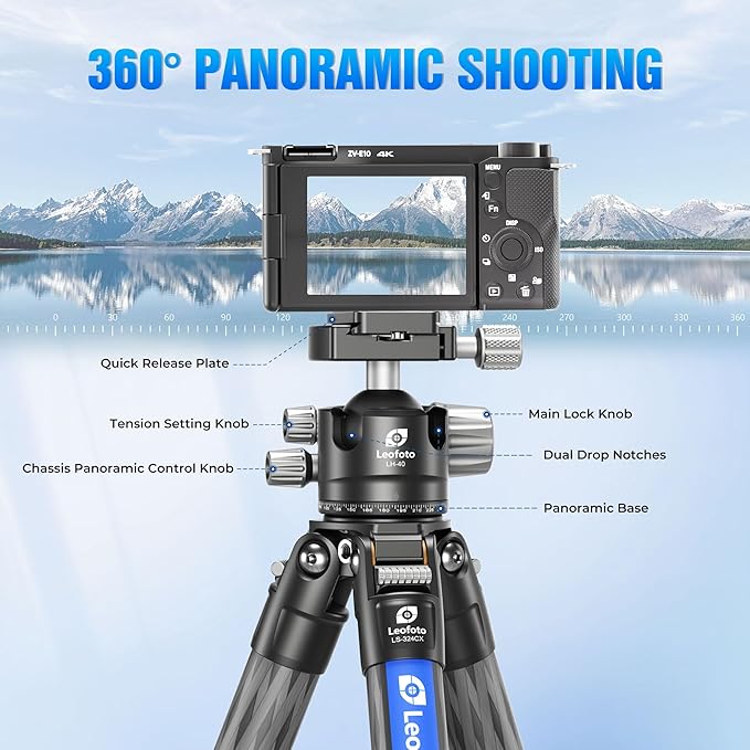 71" Travel Tripod Carbon Fiber for Camera, Compact Lightweight Tripod with 360°Panorama Ball Head,QR Plate, Removable Center Column, Load up to 15kg/33lbs