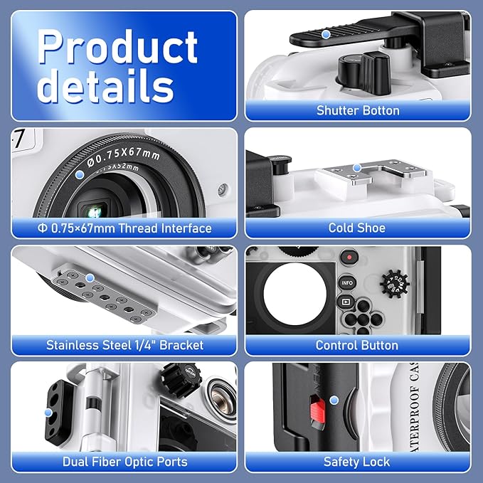 Seafrogs 60m/195ft Underwater Camera Housing for Olympus TG-7 – Waterproof Case with 52mm & 67mm Thread, Dual Fiber Optic Ports, Leak Detection, Stainless Steel Mounting Plate (TG-7-white)