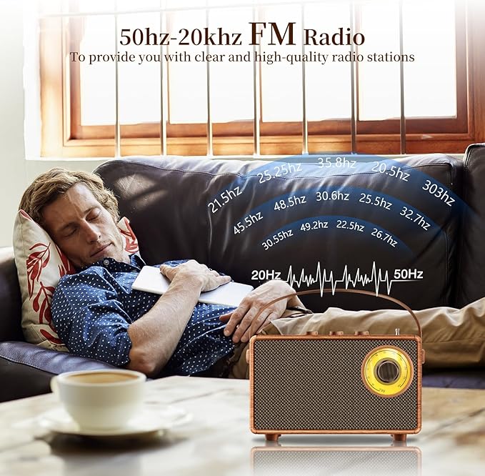 FREEFISH Portable Retro Speaker Bluetooth Radio Vintage Decor with FM Radio Rich Bass Bluetooth Speakers 5.3 Wireless Connection,TF Card, AUX for Home Office Bedroom