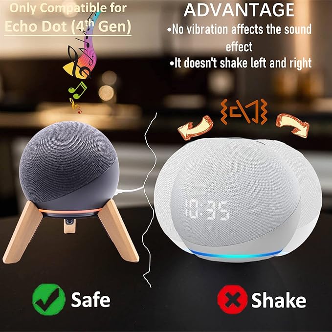 Real Wood Stand for Echo Dots(4th Gen),(5th gen) Speaker,Wooden Mount Accessories Anti-Slip Holder Tripod for Echo Dot (2024 Model),(White Oak)