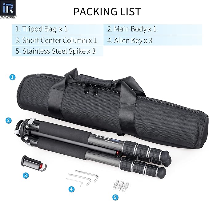 Carbon Fiber Tripod-INNOREL GT324C Professional Compact Portable Tripod for Digital DSLR Camera Heavy Duty Camera Stand Support with Special-Shaped Center Column 1.25in/32mm Tube Max Load 55lbs/25kg