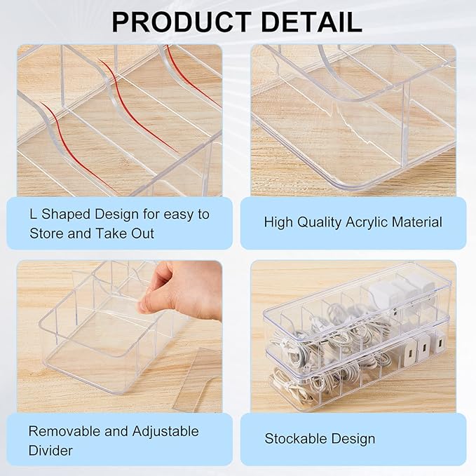 Tatuo 12 Pcs Cable Organizer Box with Wire Ties, Plastic Cord Storage Box with Lid, Electronics Organizer for Home Office Desk Organizers and Accessories (10.79'' X 3.78'' X 1.97'',Clear)