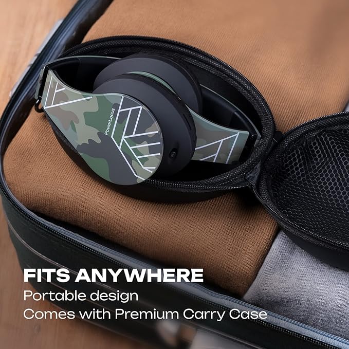 PowerLocus Bluetooth Over-Ear Headphones, Wireless Stereo Foldable Headphones Wireless and Wired Headsets with Built-in Mic, Micro SD/TF, FM for iPhone/Samsung/iPad/PC (Camo)