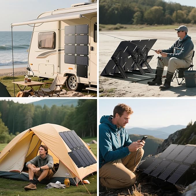 GRECELL 80W Foldable Solar Panel, Portable Solar Charger with USB-A and USB-C QC3.0 (18W) IP67 Waterproof Outdoor Cell Phone Solar Charger for Power Banks Tablets Small Power Station