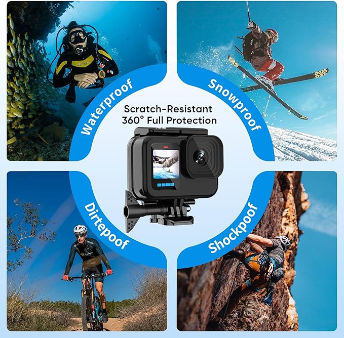 BO&DQQ Protective Waterproof Case Compatible for Go Pro Hero 13 12 11 10 9 Black, 60M/196FT Underwater Diving Housing Shell Accessories Kit