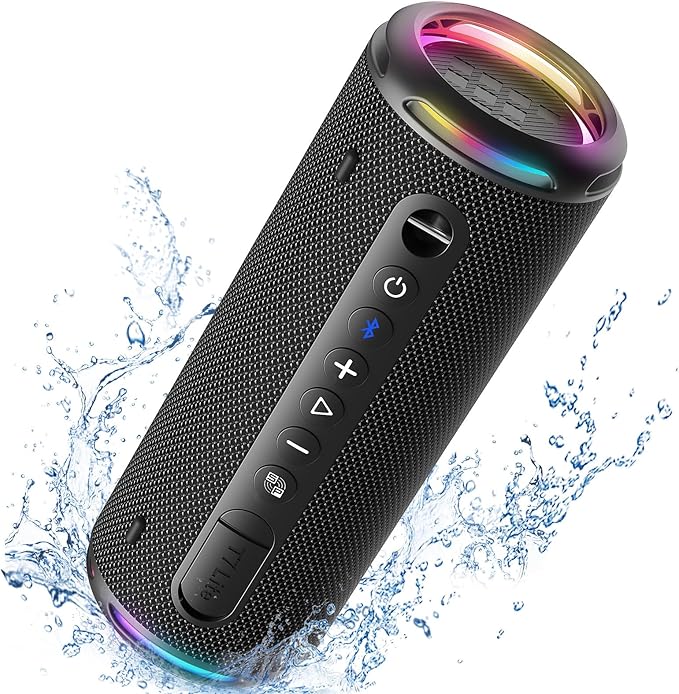 Tronsmart T7 Lite 24W Portable Bluetooth Speaker, Enhanced Bass, Rainbow Light Show, 24H Playtime, IPX7 Waterproof, Wireless Stereo Pairing, Bluetooth 5.3, for Home Outdoor Travel (Black)