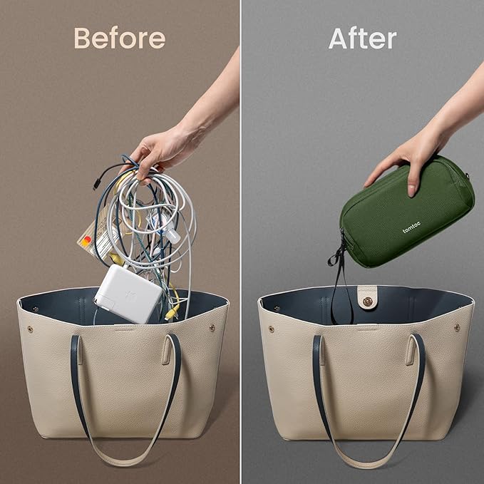 tomtoc Electronic Organizer Travel Case, Water Resistant Dual Compartment Tech Pouch Cable Organization Storage Bag for Charger, Cord, Phone, Hard Drive, Power Bank, Accessories Travel Essentials