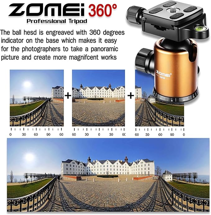 ZOMEI Tripod,Camera Tripod,Lightweight Camera Travel Z818 Tripod Aluminium Alloy Monopod with 360 Panorama Ball Head Quick Release Plate Ball for DSLR Canon Sony Nikon Cameras(Gold)