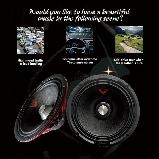MX80S3 Midrange Loudspeaker 8" Silver Bullet, 600W Max, 4 Ohms, Premium Quality Audio Door Speakers for Car or Truck Stereo Sound System, Black (2 Speaker)