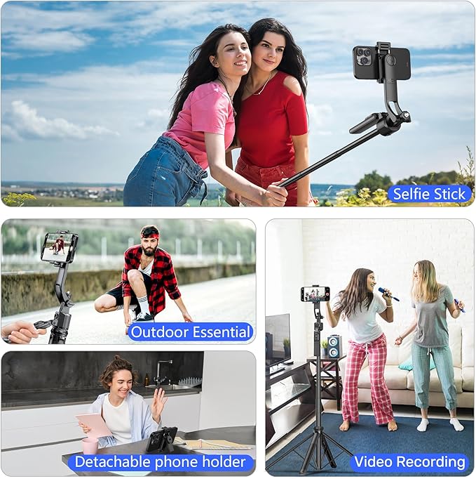 Auto Face Tracking Selfie Stick Tripod for iPhone with Light 360 Rotation 63" Phone Camera Tripod Stand Follows Your Movement with Wireless Remote for Content Creator Vlog Live Stream Video Recording