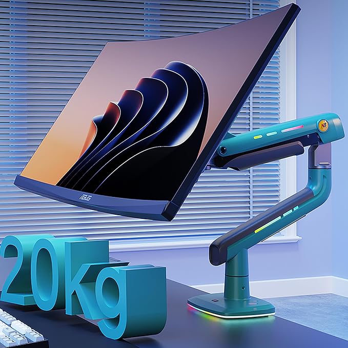 NB Gaming Monitor Arm or for 32 to 60 Inches Screen, Load up to 20 kg, VESA 75/100, RGB-Light, Heavy Duty, Multi Angle Adjustable, Premium Aluminum, Green