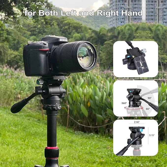 Camera Tripod, 70" Video Tripod with Fluid Head, Aluminum Heavy Duty Tripod with Carry Bag, Professional Camera Tripods & Monopods, Compatible with Canon, Sony, DSLR, Camcorder (TM70-FB1)
