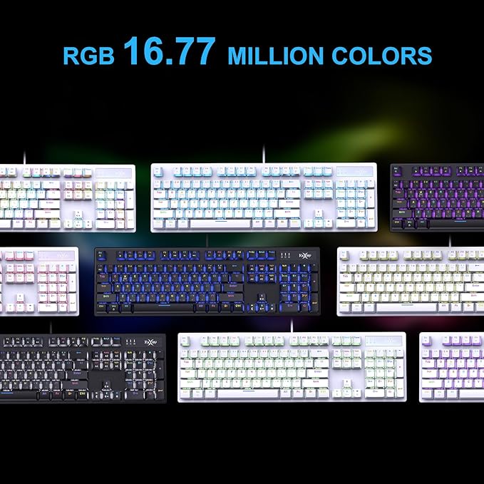 HKM-88 Full-Size Mechanical Gaming Keyboard, Customizable Keys with Macro Support, RGB Backlit, Outemu Red Switches, USB Plug and Play for PC