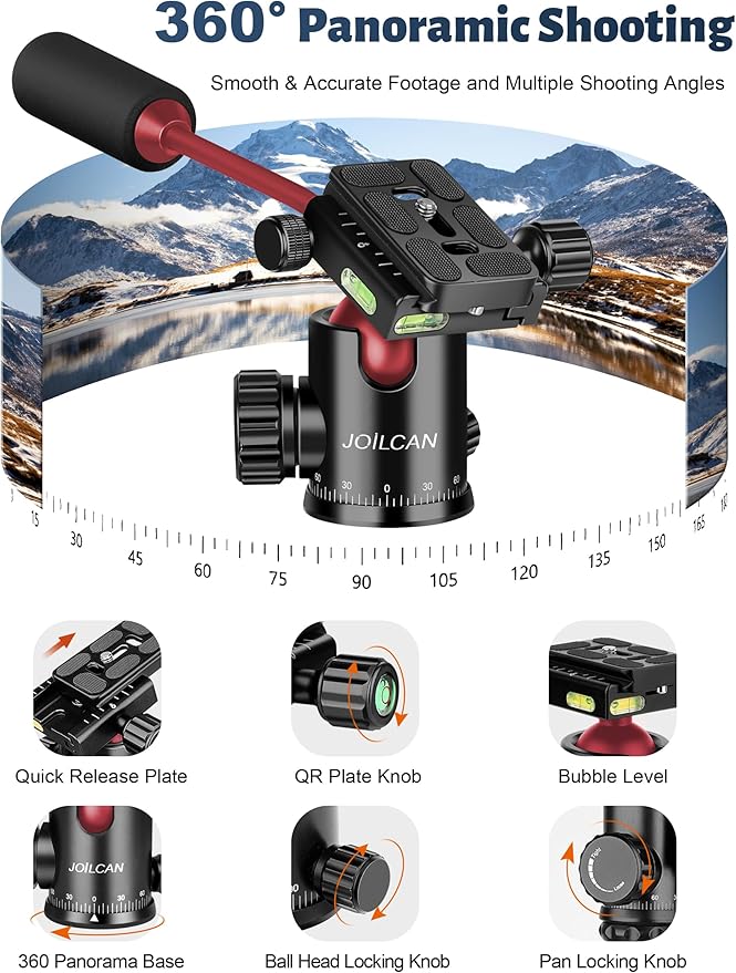 JOILCAN Camera Tripod, 83" Heavy Duty Aluminum Tripod for DSLR/Camera/Smartphone - with Handle, Converts to Monopod, Holds 35lbs