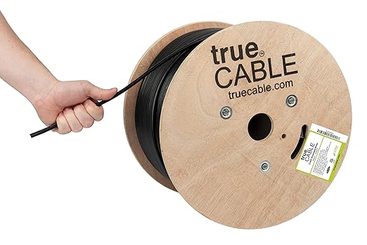 TRUE CABLE Cat6 Shielded Riser (CMR) Bulk Ethernet Cable, 1000ft, Black, 23AWG Solid Bare Copper, 550MHz, Overall Aluminum Foil Shield (F/UTP), PoE++ 100W, ETL Listed