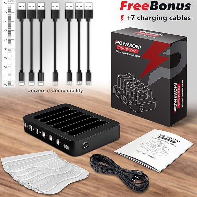 USB Charging Station 6-Ports - Fast Charging Station for Multiple Devices Apple - Multi Device Charger Station Dock - Compatible with Apple iPad, iPhone, Android, and Tablet