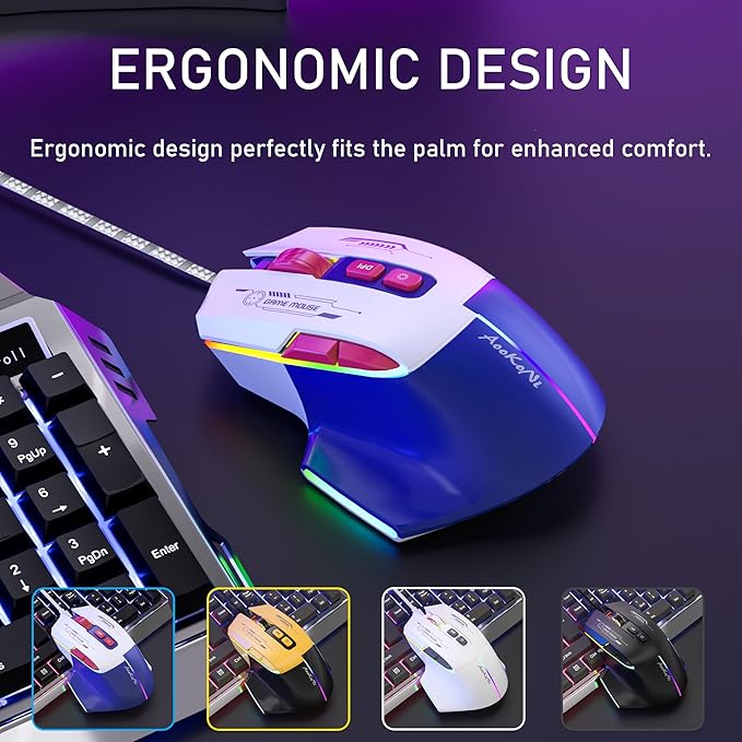 Gaming Mouse, Wired Gaming Mouse with RGB Backlit, 7200DPI Adjustable, PC Gaming Mice with 7 rogrammable Macro Buttonsg, Ergonomic Mouse Gamer for PC, Desktop, Mac，Laptop, Chromebook.