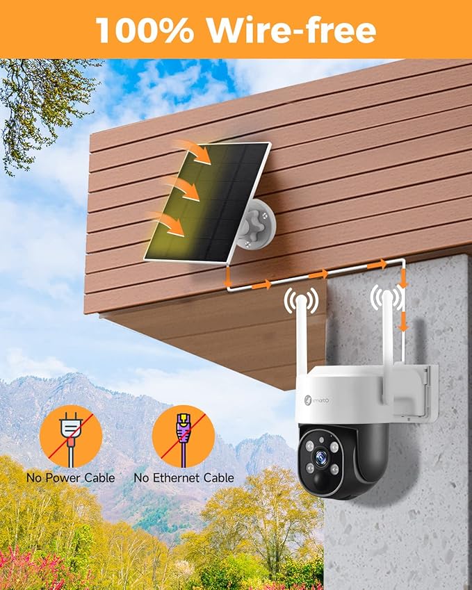 XMARTO 100% Wire-Free Solar PTZ Home Security Camera System Wireless, 4-Set 2K 4MP PTZ CCTV Camera Kit with 4K 10CH Expandable WiFi NVR + 4PCS 4MP Solar Battery WiF Cameras