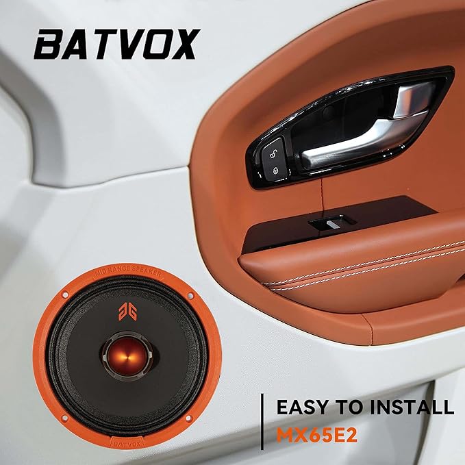 MX65E2 Midrange Loudspeaker 6.5" Orange Bullet, 480W Max, 4 Ohms, Premium Quality Audio Door Speakers for Car or Truck Stereo Sound System, Orange (2 Speaker)
