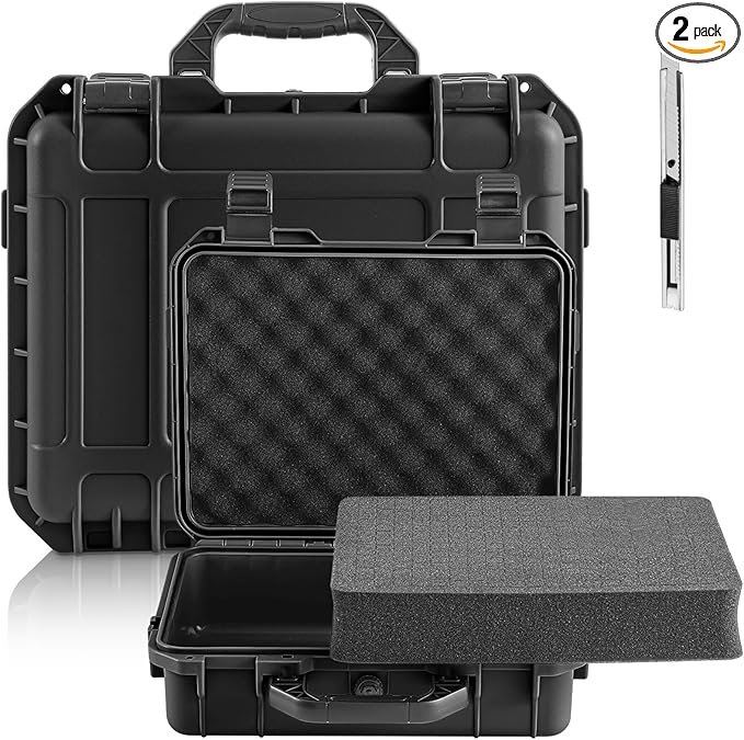 20.5 x 15.8 x 8.5 Inch Waterproof Hard Case with DIY Customizable Foam Insert Portable Protective Case with Knife for Camera Drones Equipments Tools Test Instruments (Black)