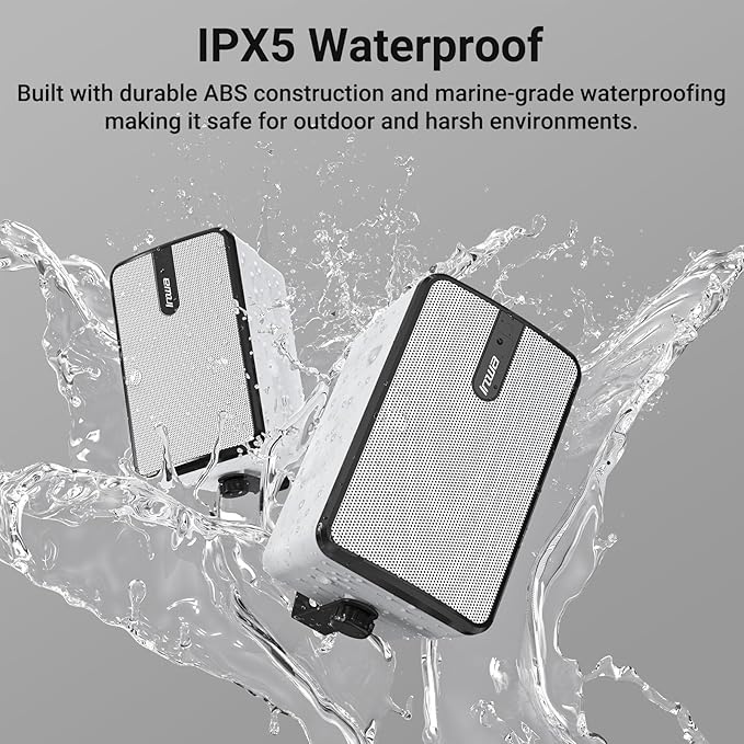 Inwa Upgraded Bluetooth Outdoor Speakers, IPX5 Waterproof Wall Mount Speaker, Powerful Bass, Wireless Sync Up to 100 Speakers, Indoor/Outdoor Sound System for Patio/Porch/Gazebo/Garage(MZ-632, 2 PCS)
