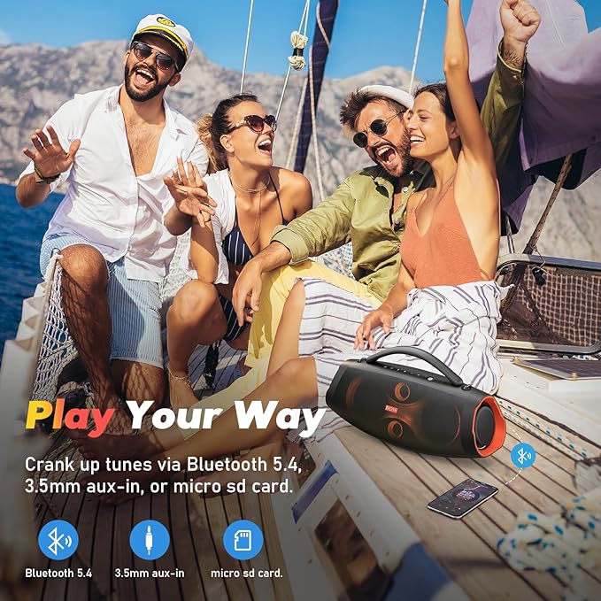 DOSS Extreme Boom Pro D200 240W Peak Outdoor Speaker, Punchy Bass, 26H Playtime, Beat-Synced Light, BT5.4, Stereo Pairing, IPX6 Waterproof for Camping, Beach, Tailgate Party-Orange