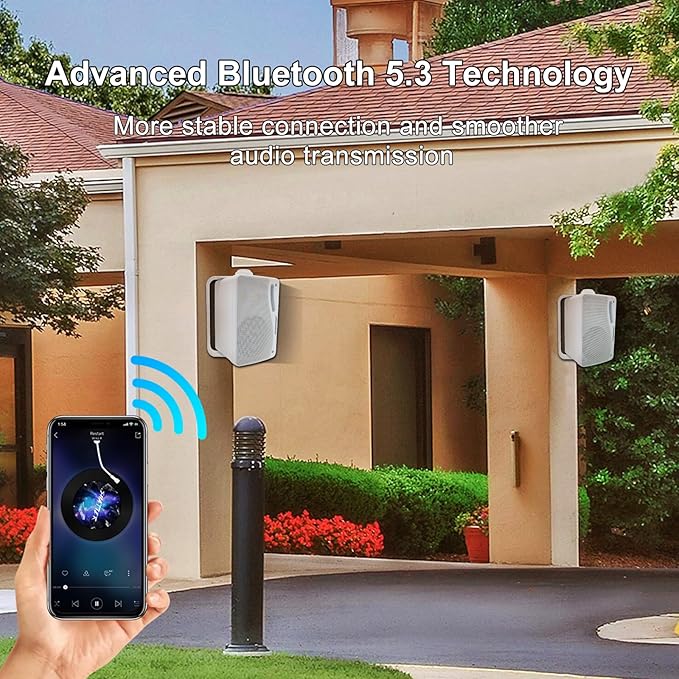 STUDIOFINIX 3.5 Inch Outdoor Bluetooth Speakers Waterproof Wired,3 Way 200W Upgrade Premium Wall Mount Speakers,Ideal use in Patio,Deck, Indoor Outdoor（White）