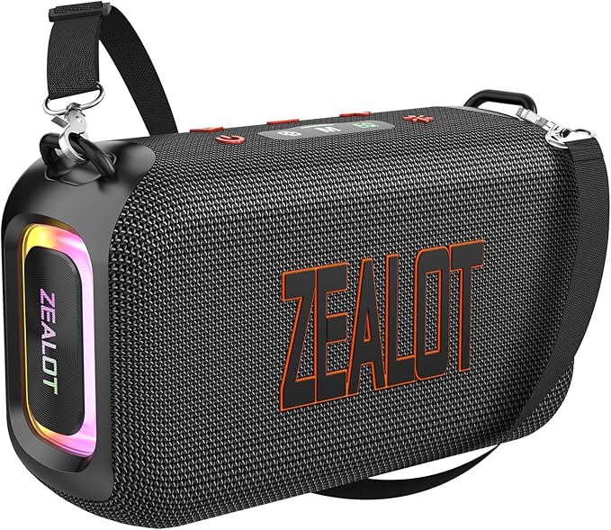 ZEALOT Bluetooth Speaker, 60W(Peak) Speaker Bluetooth Wireless, Portable Outdoor Speakers IPX6 Waterproof, Stereo Loud Sound with Deep Bass,Dual Pair/BT5.3/EQ/TF/AUX, for Pool/Party/Travel