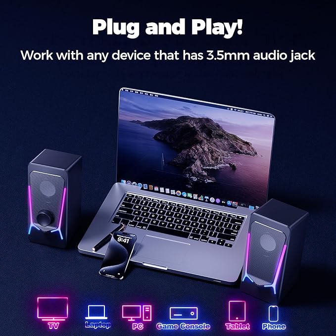 ROSON Computer Speakers, Gaming PC Speakers with Enhanced Bass and Volume Control, Stereo 2.0 USB Powered 3.5mm Aux Multimedia Speakers for Laptop/Desktop/Tablets/Phone