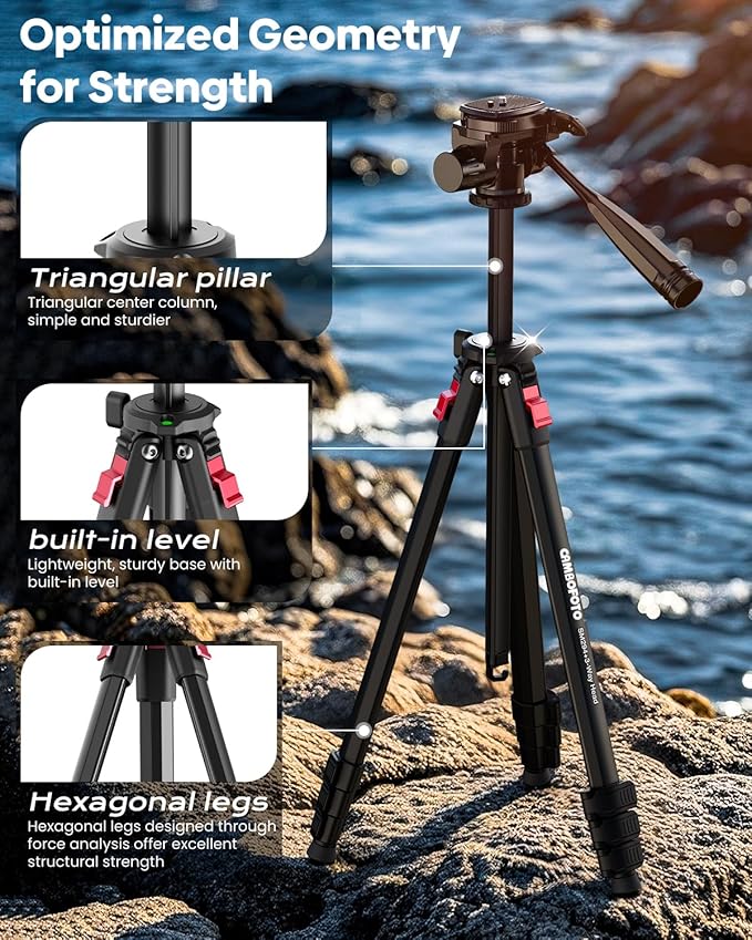 68" Lightweight Travel Camera Tripod Stand, Portable Aluminum DSLR/SLR Tripod and Carry Bag, for Photo, Video & Vlogging, Compatible with Canon/Nikon Camera