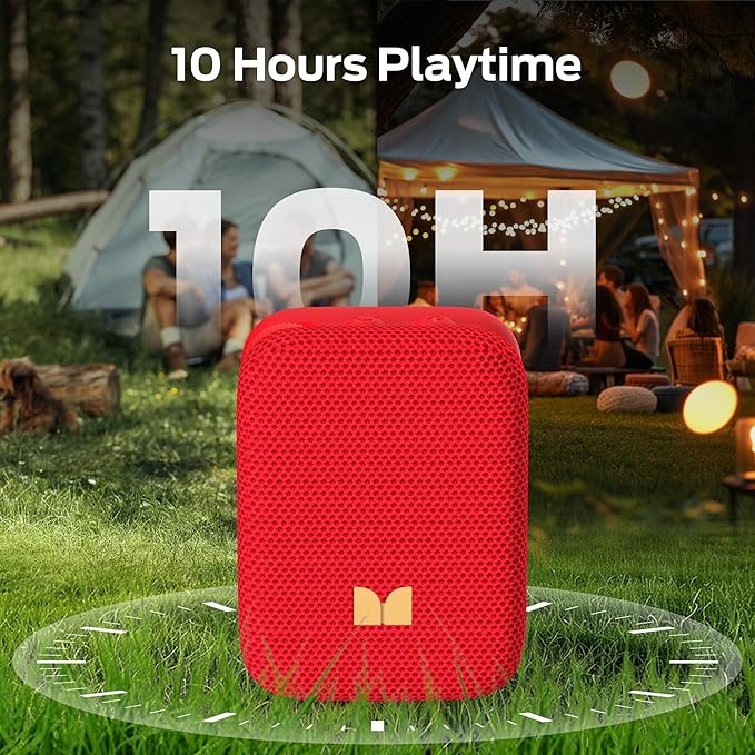 Monster Atomic Atom Wearable Bluetooth Speaker with Mics for Hands-Free Calls, IPX5 Waterproof, Compact and Portable Speaker for Workout, Cycling, Red