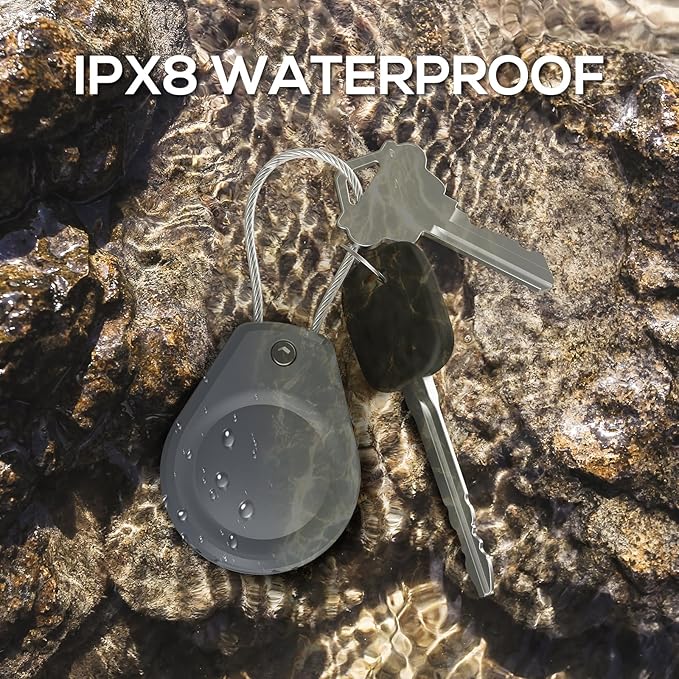 Waterproof AirTag Keychain Holder - (4 Pack) Air tag Lock Case with Wire Cable Compatible with Apple AirTags, Ultra Durable Anti-Lost Protective Case with Keyring for Luggage, Backpack, Black/Grey