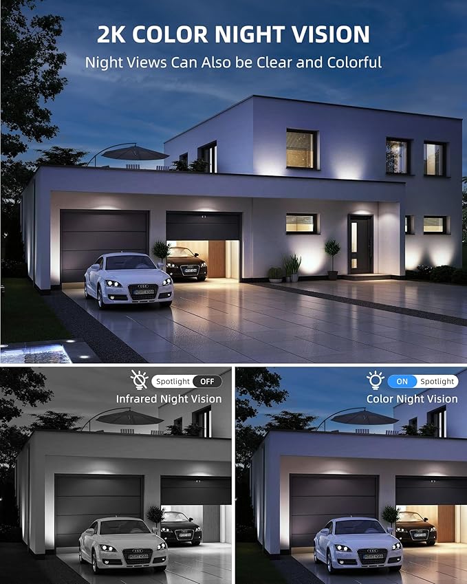 Solar Security Cameras Wireless Outdoor, 2K WiFi Cameras for Home Security, 360° PTZ Surveillance Camera with PIR, Color Night Vision, 2-Way Talk, IP66 Waterproof, SD/Cloud, Work with Alexa (2 Pack)