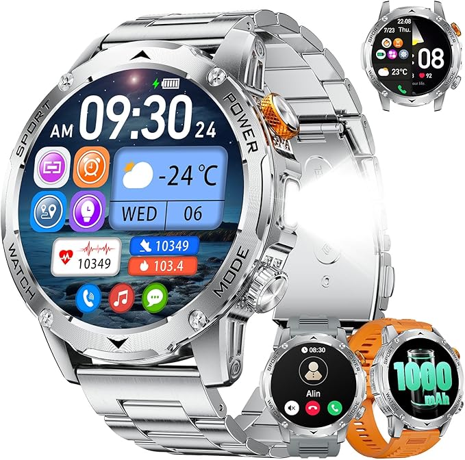 LIGE Smart Watch for Men (Make/Answer Calls) with 1000mAh, 1.75" HD Screen Smartwatch with Flashlight, Heart Rate/Sleep Monitor, IP68 Waterproof, 100+ Sports Modes for Android iOS, 3 Straps