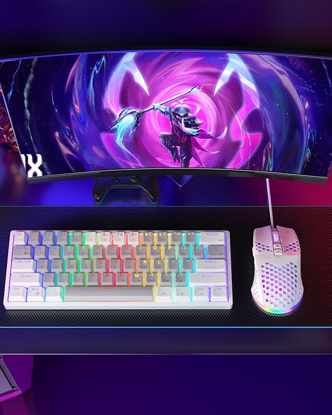 SM900 White Wired Gaming Mouse with Honeycomb Shell,12800 DPI,7 Programmable Buttons,Lightweight Gaming Mice Ergonomic Computer Wired Mouse Gaming for Win/PC/Mac/Laptop Gamer