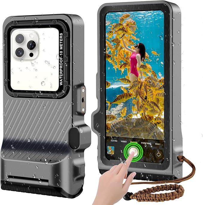 2025 Upgrade Waterproof Phone Case, Diving Snorkeling Swimming Scuba Underwater Touch Screen Photo Video Housing Cover for 17/16/15/14/13/12/11 Pro Max/XS/X Samsung Galaxy S25/S24/S23/S22 (Black Gray)